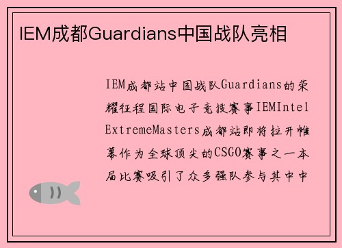 IEM成都Guardians中国战队亮相